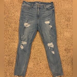 Old Navy Women's Extra High Rise Rockstar Super Skinny Ripped Blue Jeans Size 16